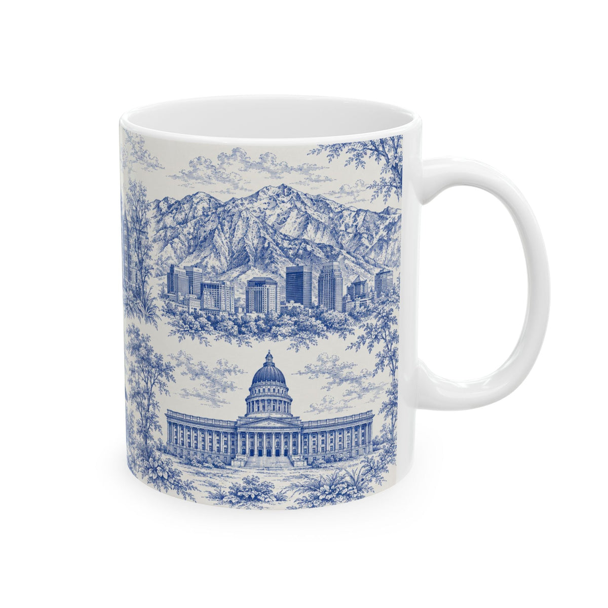 Salt Lake City Blue Toile de Jouy Mug — Ceramic Coffee Cup (11oz)