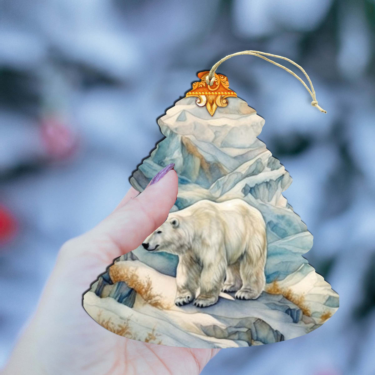 Arctic Glacier Polar Bear Tree Wooden Ornaments by G.Debrekht - Wildlife Holiday Decor - 870011