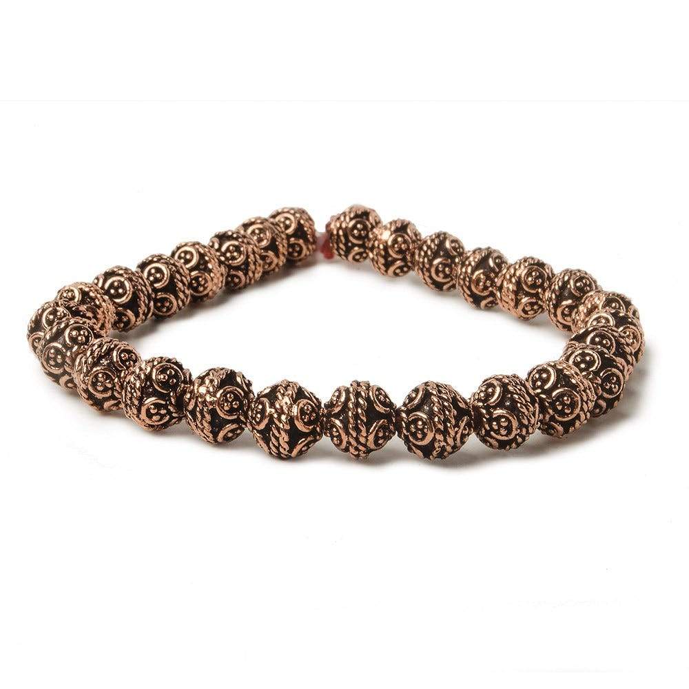 8mm Antiqued Copper Bali Design Round 8 inch 27 pcs