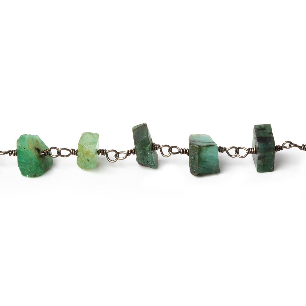 8x5-11x5mm Matte Emerald Chips Black Gold plated Chain by the foot 34 pieces