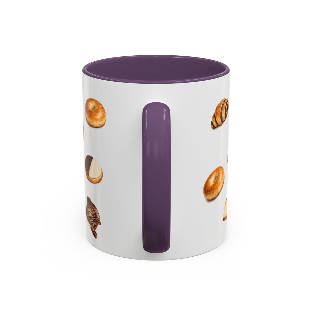 NYC Kosher Bakery Pattern Accent Mug | Babka Cheesecake Rugelach Black + White Cookie Challah Bagel 11oz Ceramic Coffee Cup