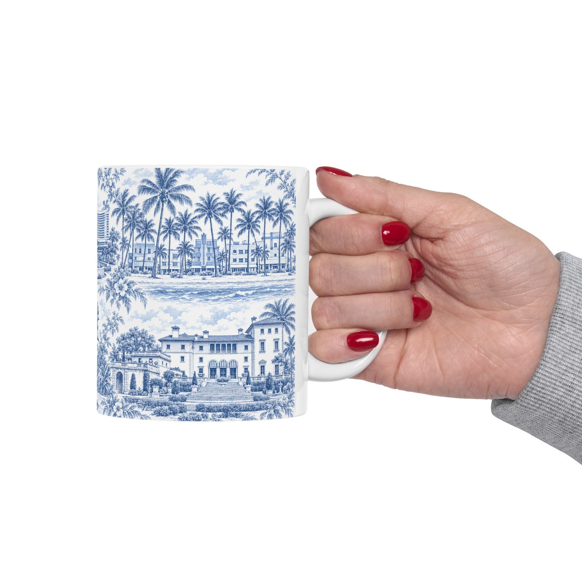Miami Blue Toile de Jouy Ceramic Mug — Florida Chinoiserie (11oz)