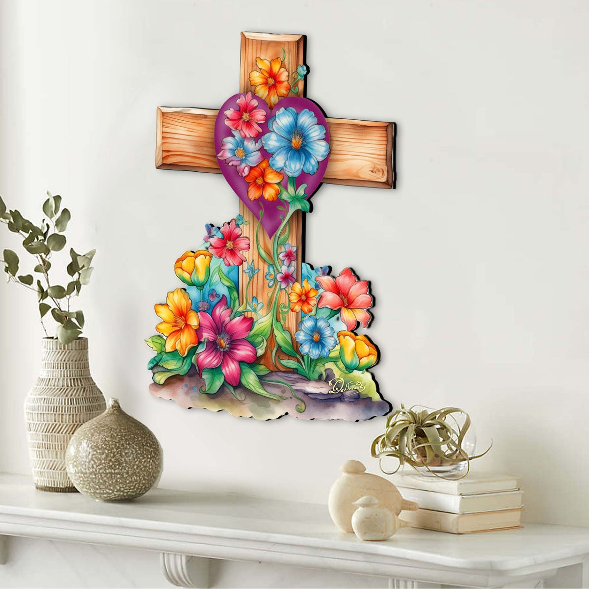 Easter Floral Wooden Cross by G. Debrekht - Easter Spring Decor - 88166