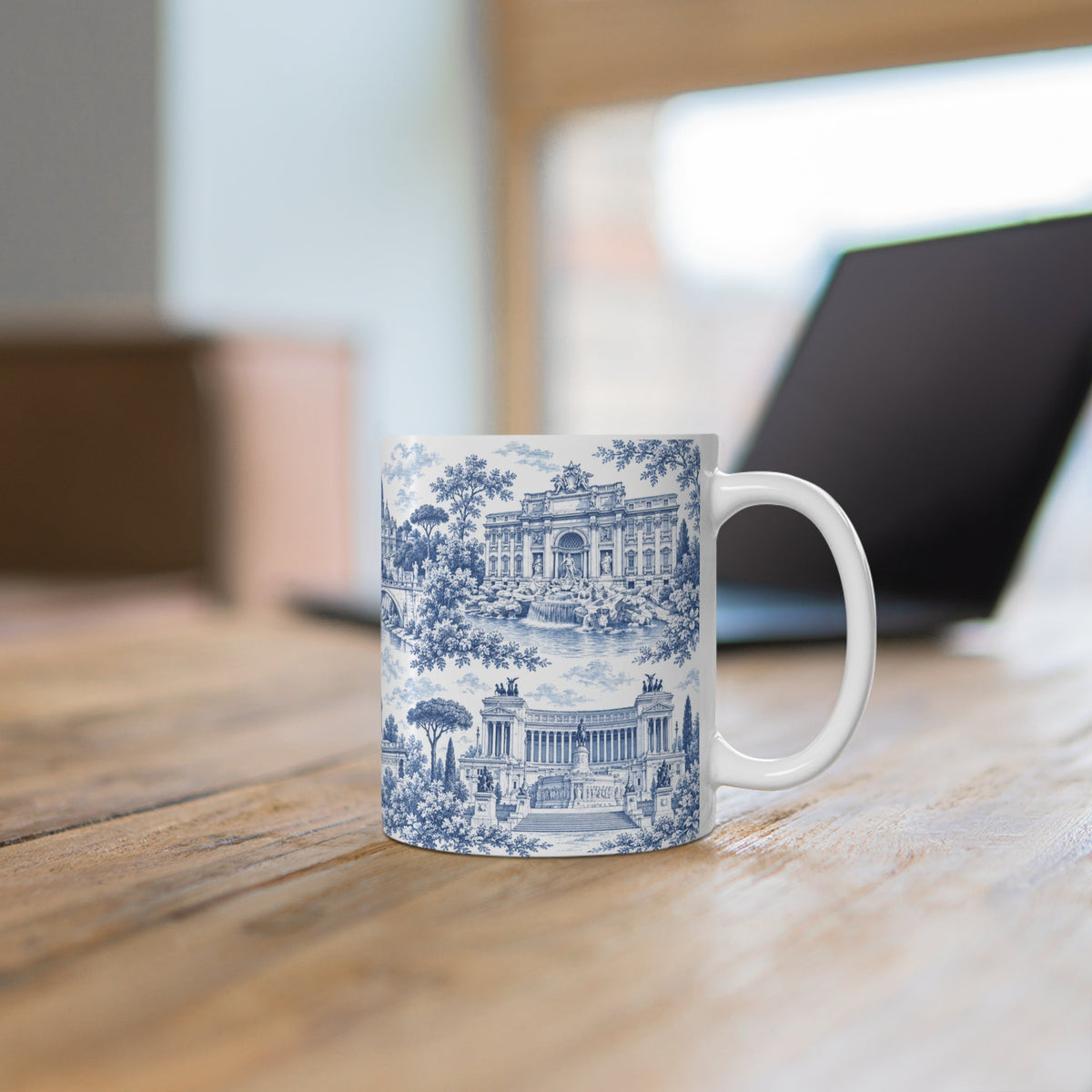Rome Blue Toile de Jouy Ceramic Mug — (11oz; Ships from Europe)