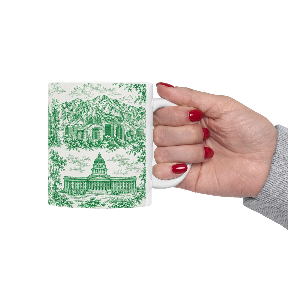 Salt Lake City Green Toile de Jouy Mug — Ceramic Coffee Cup (11oz)