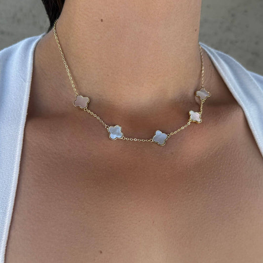 Adornia Gold Plated Mother of Pearl Clover Station Necklace