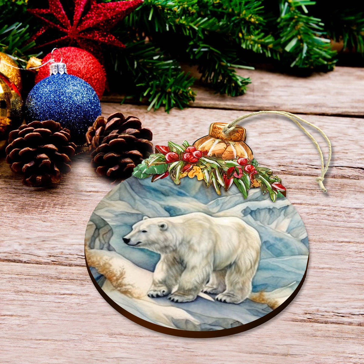 Arctic Glacier Polar Bear Wooden Ornaments by G.Debrekht - Wildlife Holiday Decor - 870021