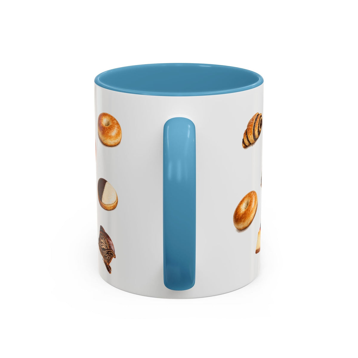 NYC Kosher Bakery Pattern Accent Mug | Babka Cheesecake Rugelach Black + White Cookie Challah Bagel 11oz Ceramic Coffee Cup