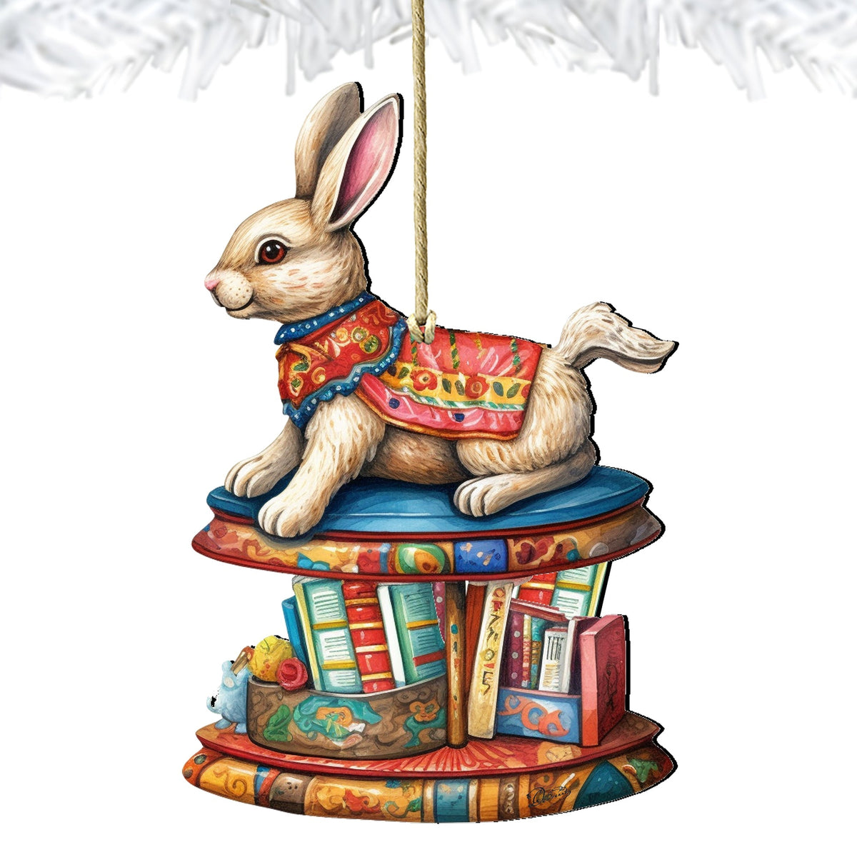Carousel Bunny with Books Wooden Ornaments by G. Debrekht - Christmas Decor - 8100195-2