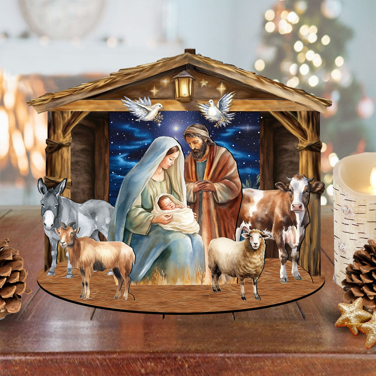 Classic Holy Family Nativity Scene Decorative Village Eco Wood Set by G. Debrekht Nativity Holiday Decor - 852766