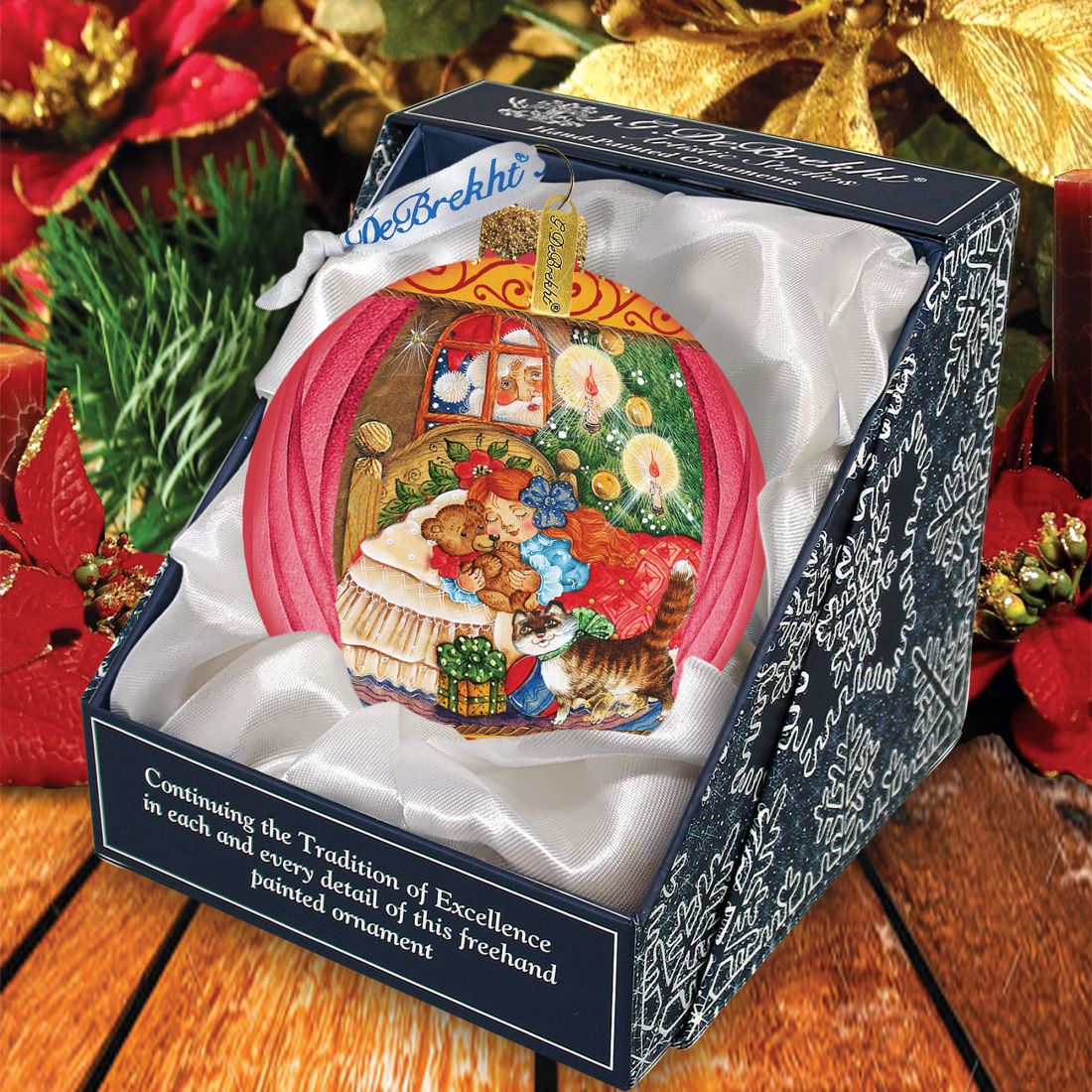 Night Before Christmas Glass Ornament by G. DeBrekht - Christmas Santa Snowman Decor - 73613