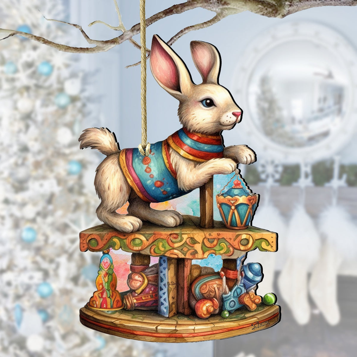 Carousel Bunny with Toys Wooden Ornaments by G. Debrekht - Christmas Decor - 8100195-3