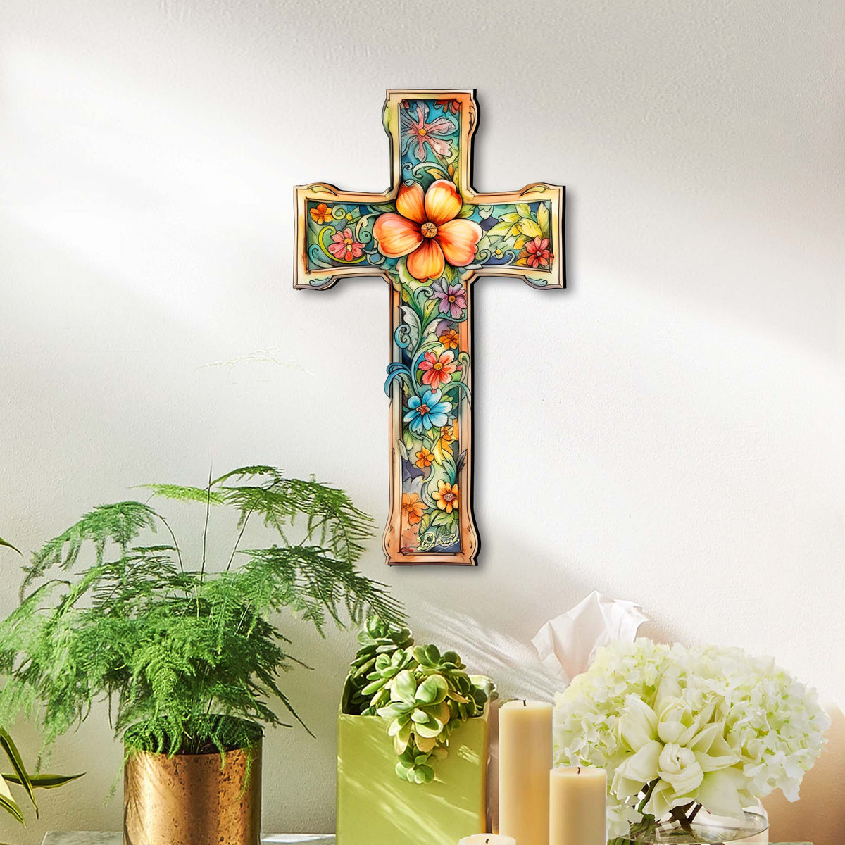 Easter Blossom Wooden Cross by G. Debrekht - Easter Spring Decor - 88165