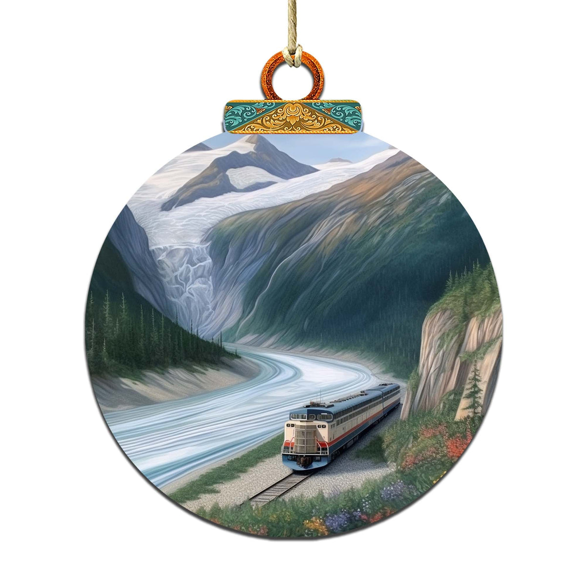 Alaska's Mountain Railway Wooden Ornaments by G.Debrekht - Wildlife Holiday Decor - 870042