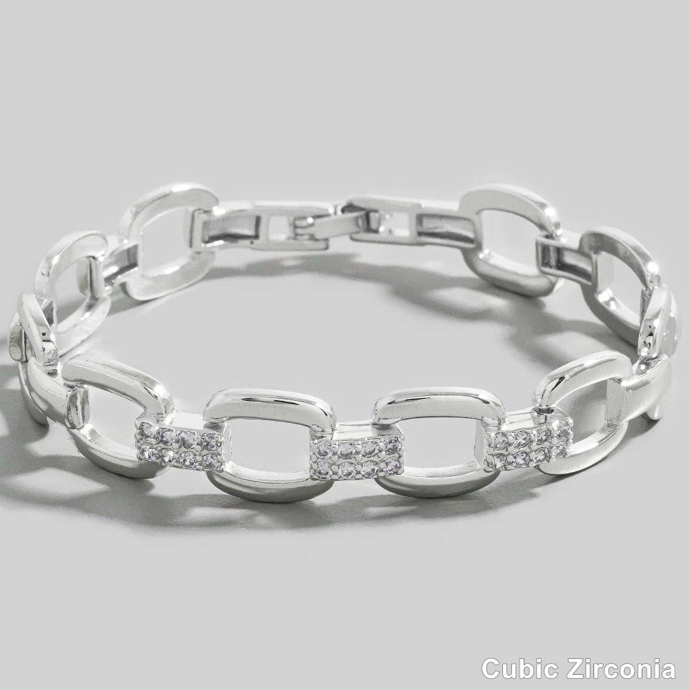 Le bracelet chaîne pavé de zirconiums trempés dans l'or « The Looks » par Fame