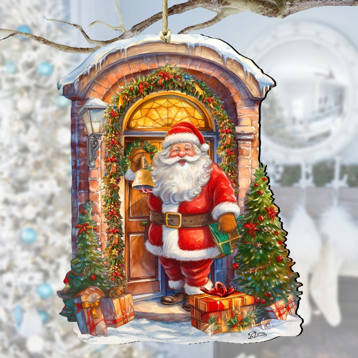 Knocking the Door Santa Wooden Ornaments by G. Debrekht Christmas Santa Snowman Decor - 8611044