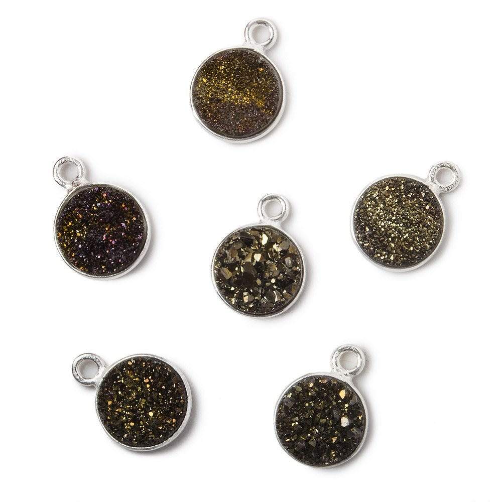 9mm Silver .925 Bezel Metallic Bronze Drusy Coin Pendant 1 piece