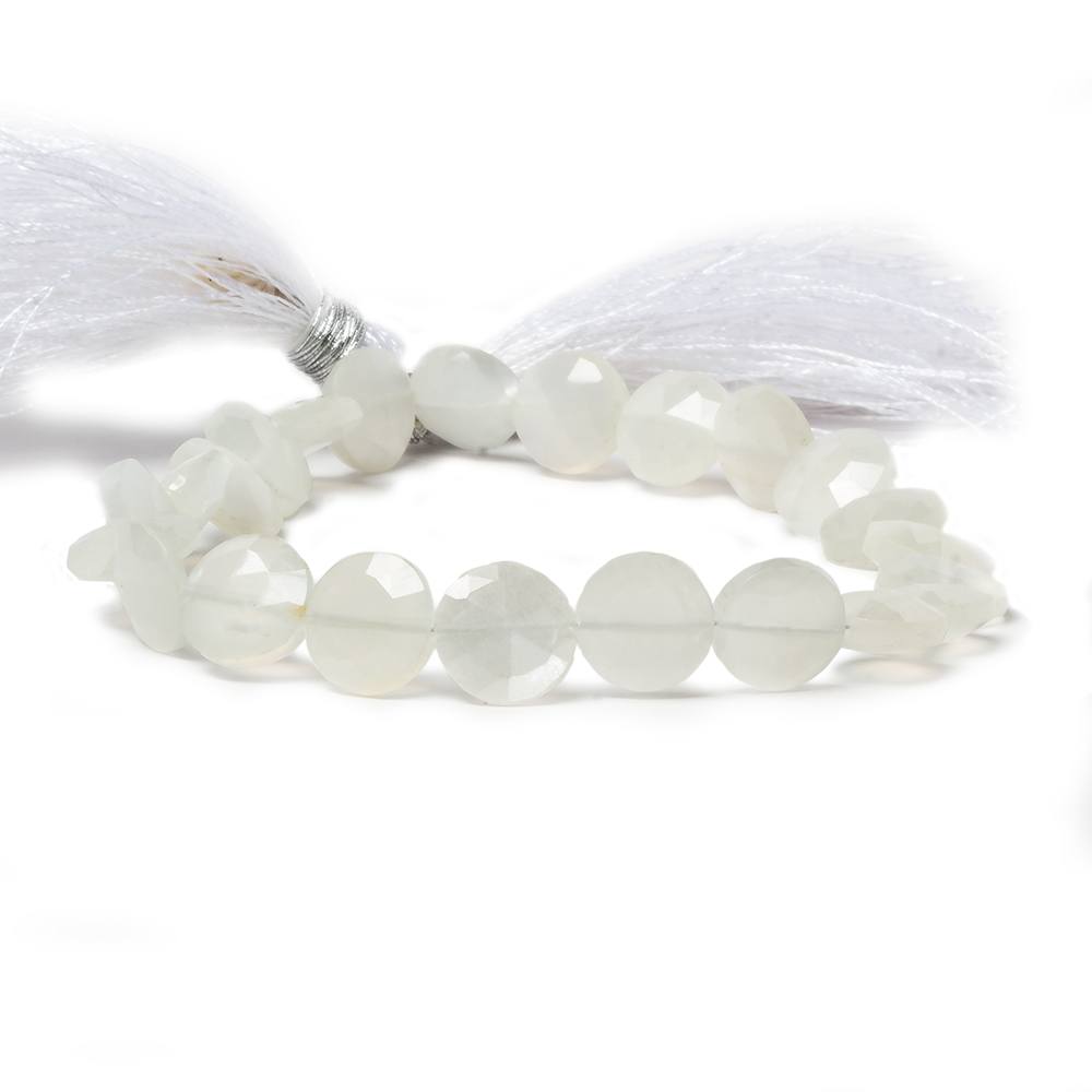9mm White Moonstone faceted coin beads 8 inch 23 pieces