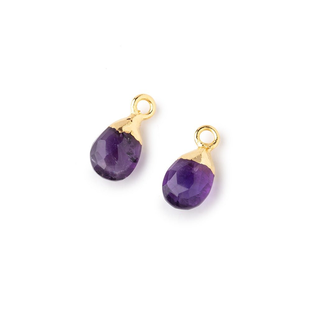 9x6mm Gold Leafed Amethyst Faceted Pear Set of 2 Pendants
