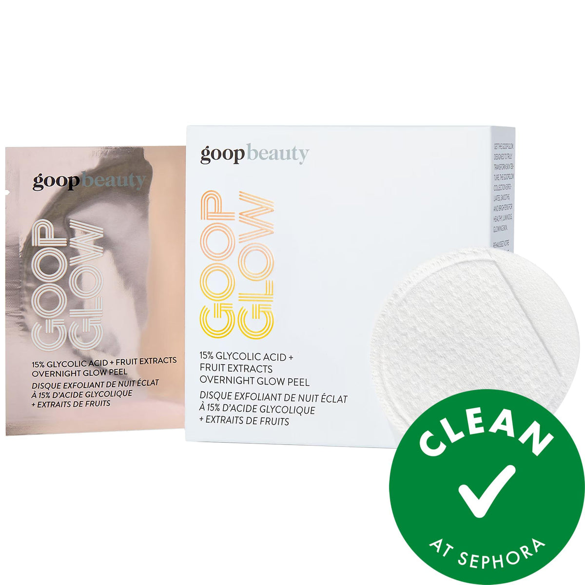 GOOPGLOW 15% Glycolic Acid Overnight Glow Peel: Exfoliating Facial Wipes for Brightening, Retexturizing, & Smooth Skin with AHA, Hyaluronic Acid & Kakadu Plum