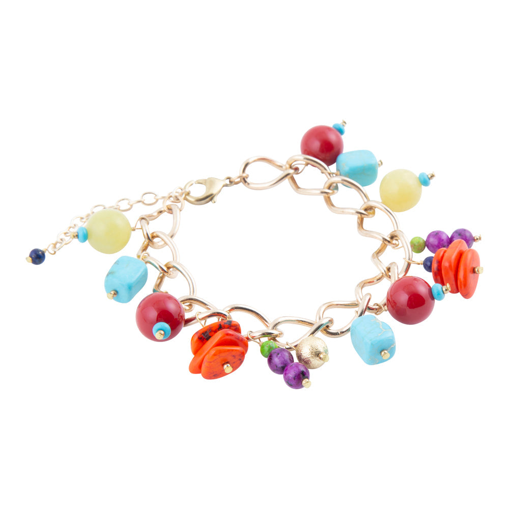 Zion Colorful Stone Charm Golden Bracelet