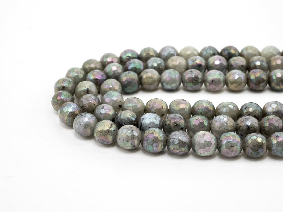 Quality Natural plated Labradorite Faceted Round Beads, 4mm/10mm/12mm Round Faceted Labradorite Gemstone Beads,15.5" Full Strand,SKU#U185