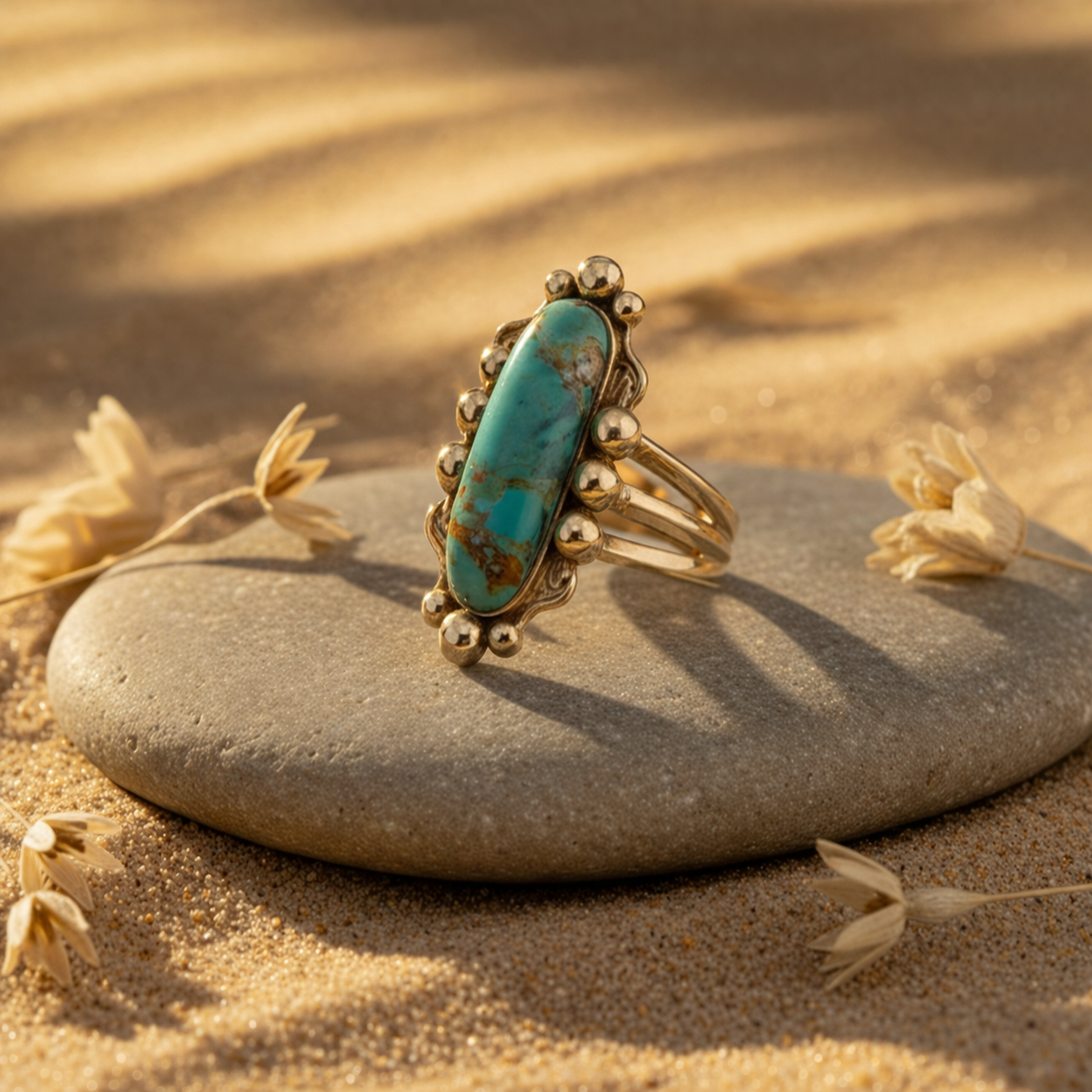 Plateau Blue Turquoise and Golden Ring