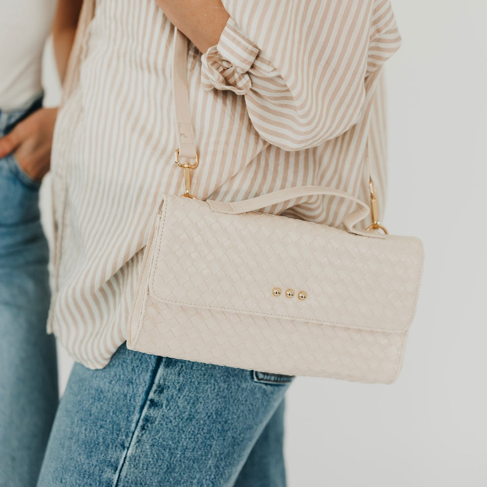 Urban Foldover Woven Vegan Leather Convertible Clutch