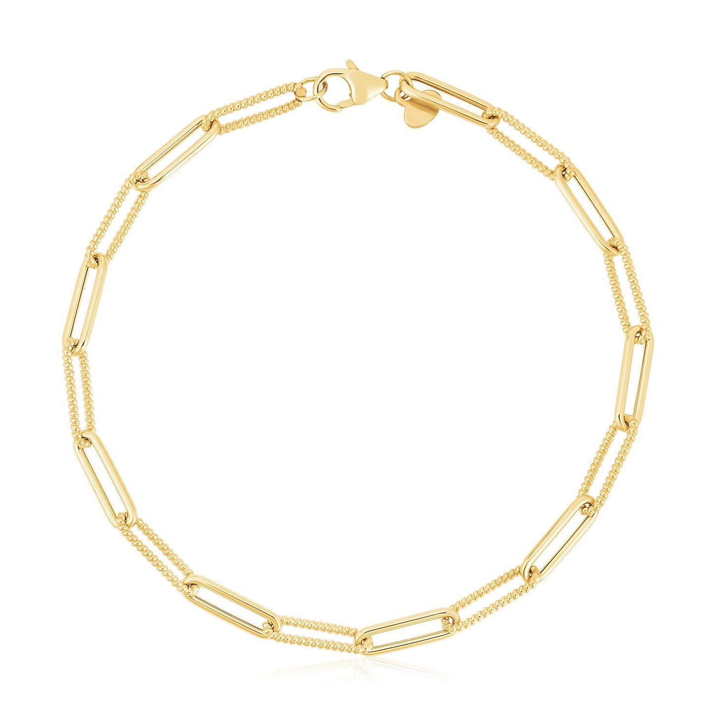 14k Yellow Gold High Polish Alternating Bead Paperclip Bracelet (3.50 mm)