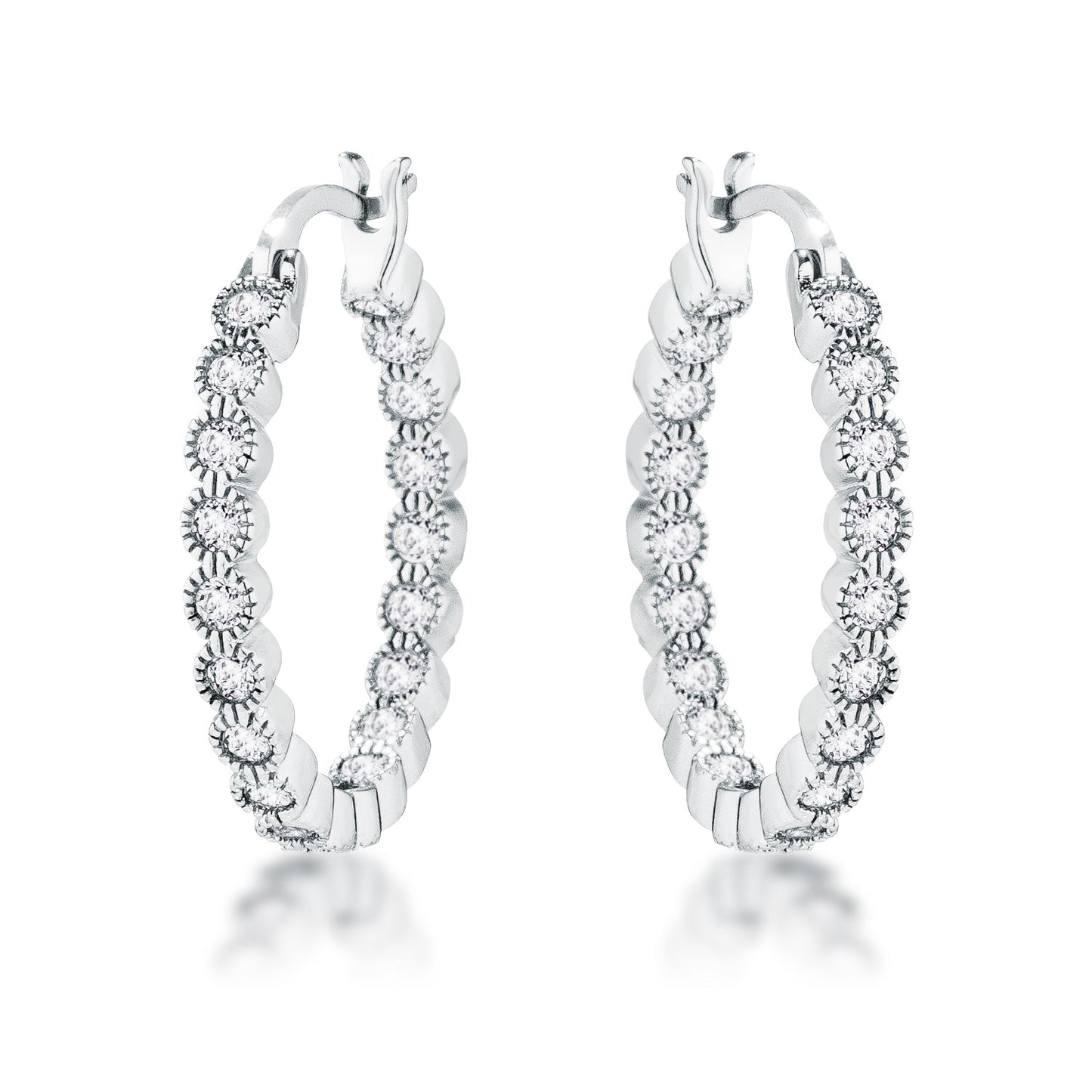 Avera Dotted CZ Round Bezel Hoop Earrings in Pink