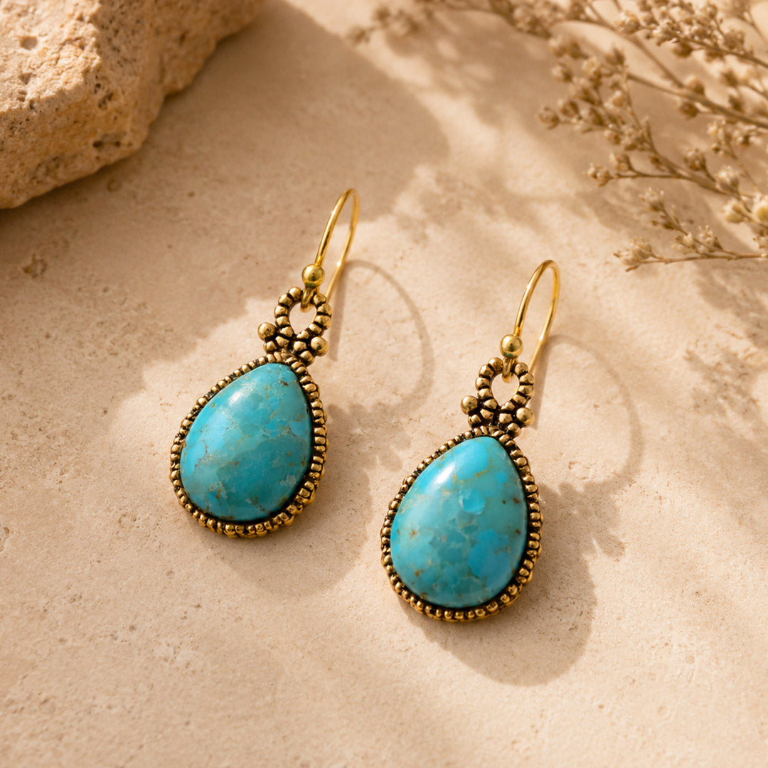 Dreamy Drop Blue Turquoise and Golden Earrings