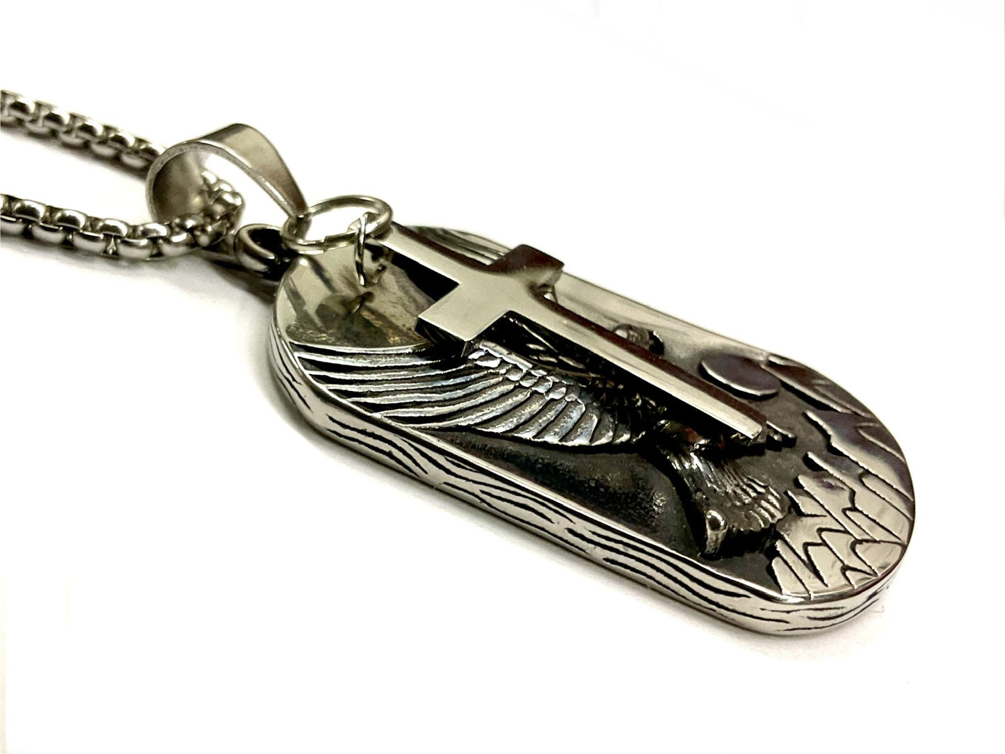Western Mountain Eagle Dog Tag and Cross Necklace