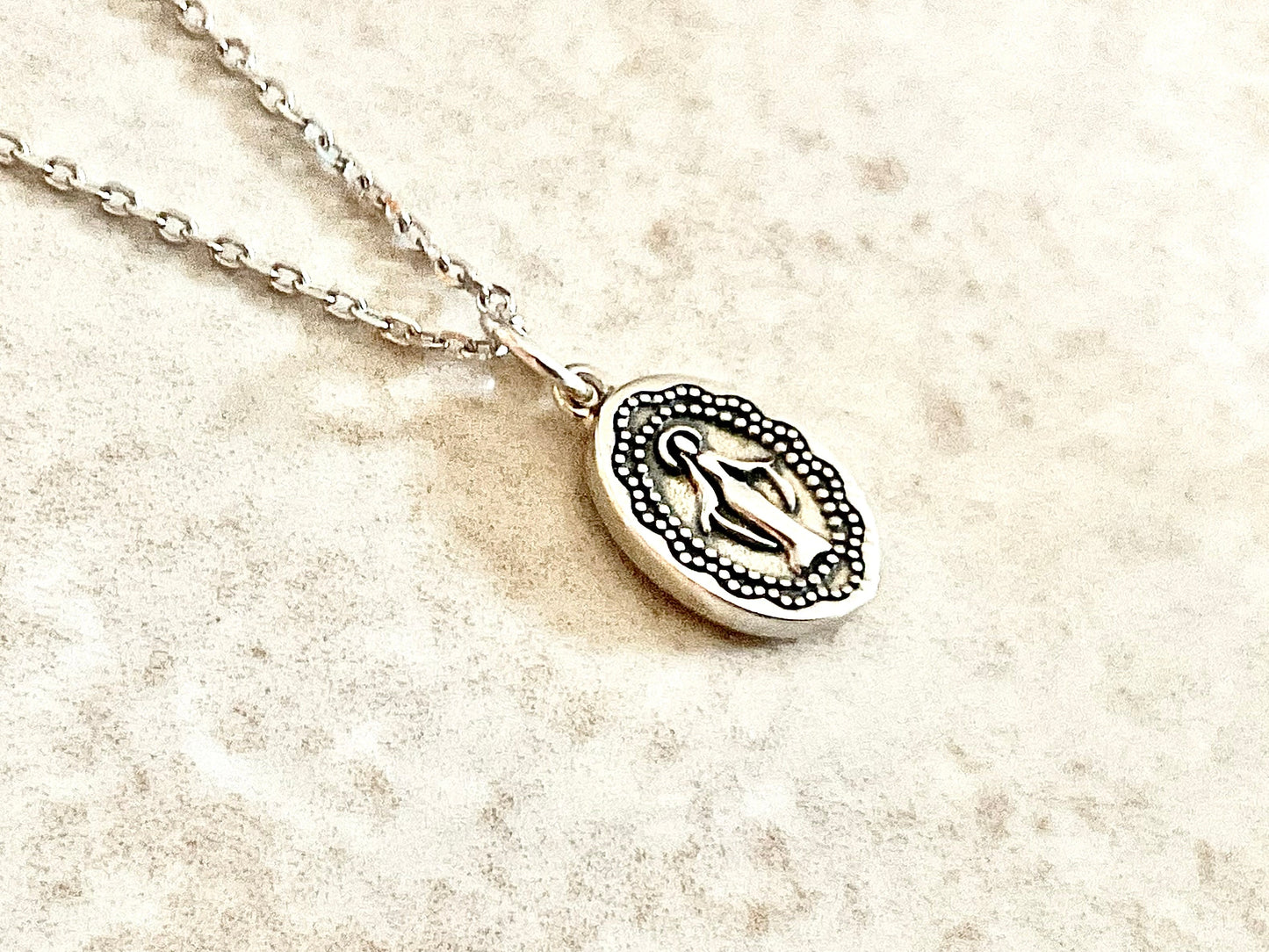 Solid Sterling Silver Virgin Mary Madonna Necklace Ave Maria S925 Pendant for Women Cast Jewelry link Chain Jewellery for Girls