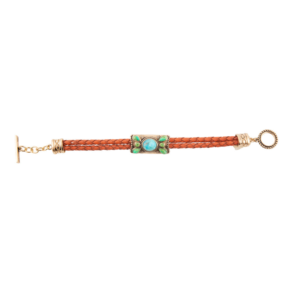 Legacy Lime Green and Blue Turquoise Braided Leather Bracelet