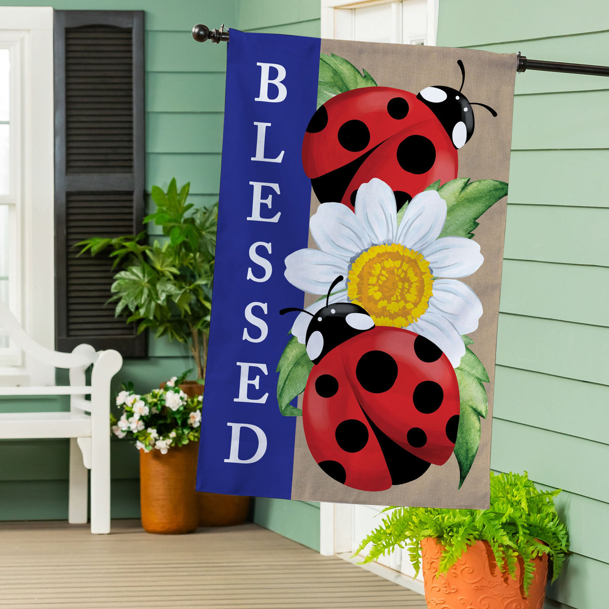 Welcoming Ladybugs Burlap House Flag