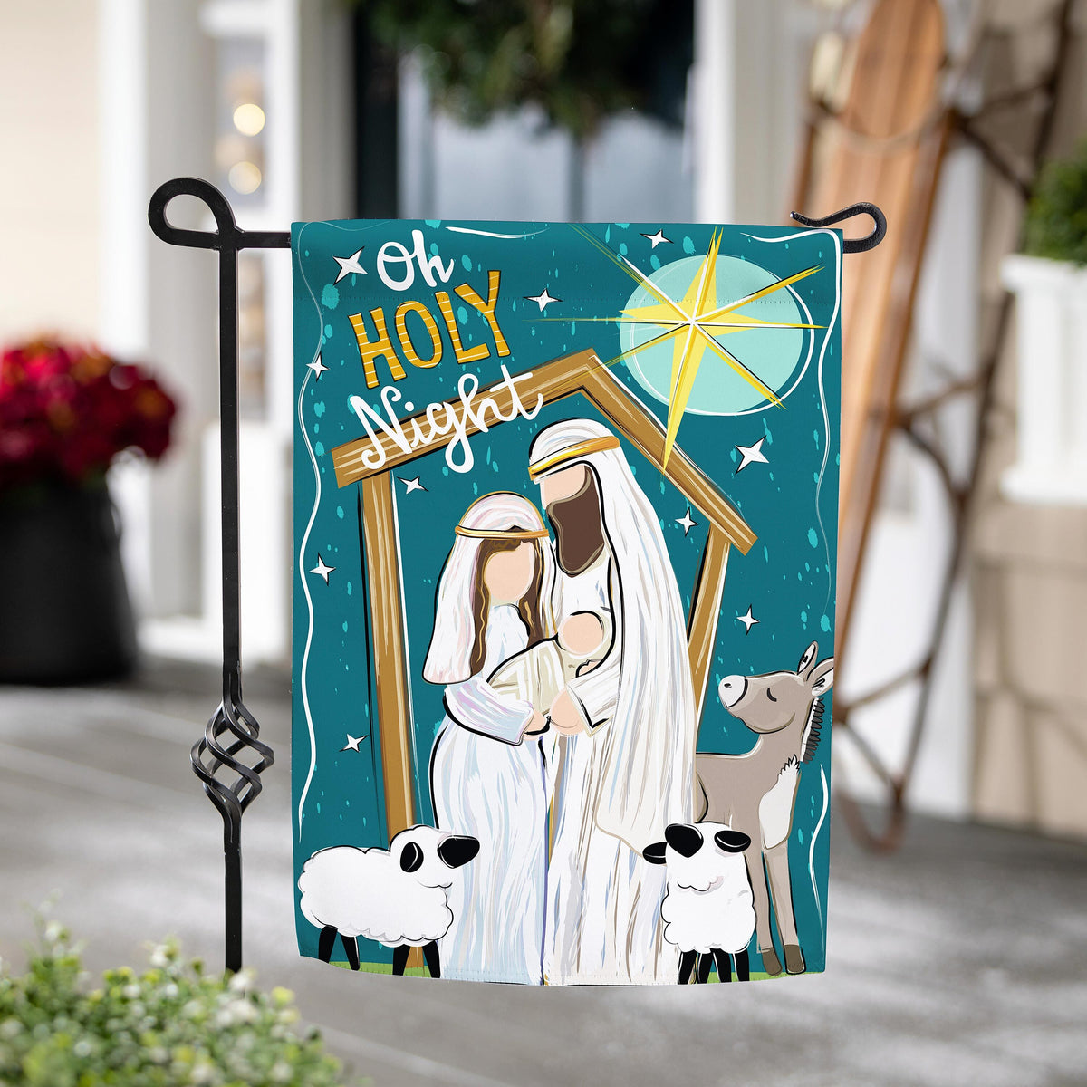 Oh Holy Night Burlap Garden Flag