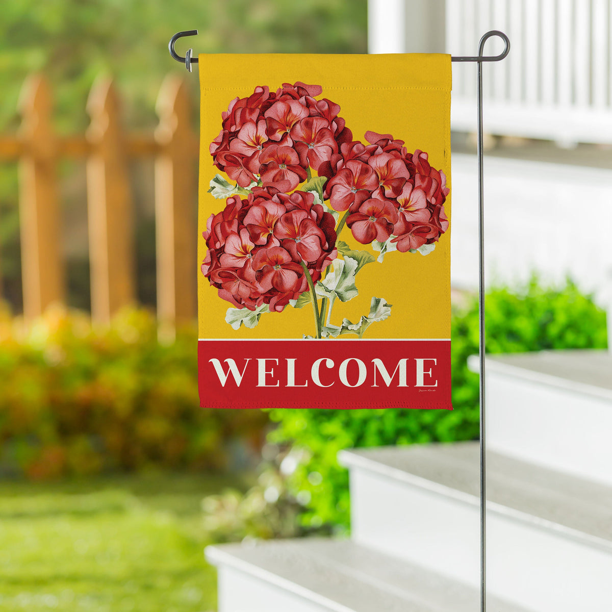 Red Vibrant Geraniums Suede Garden Flag