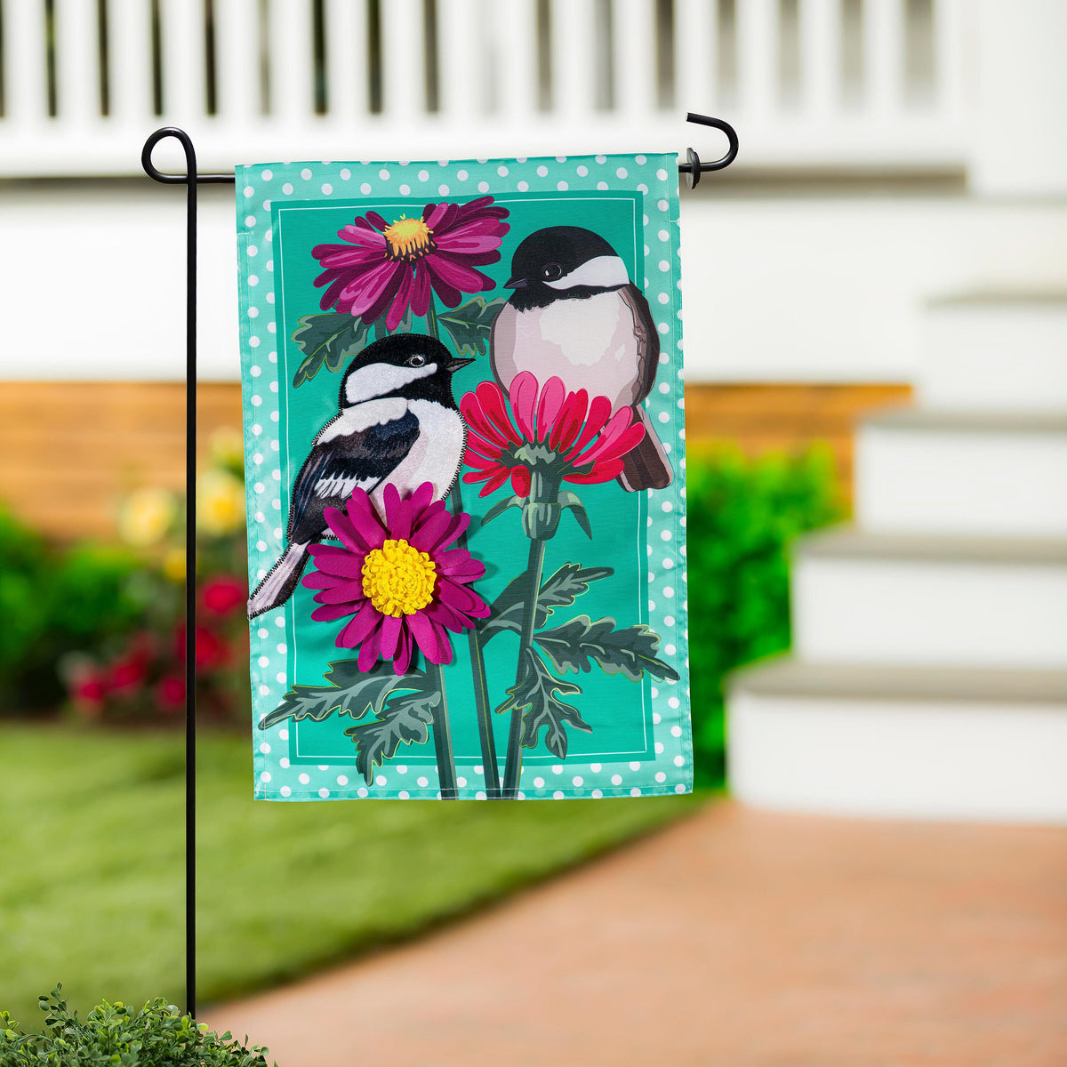 Chickadee Friends Applique Garden Flag