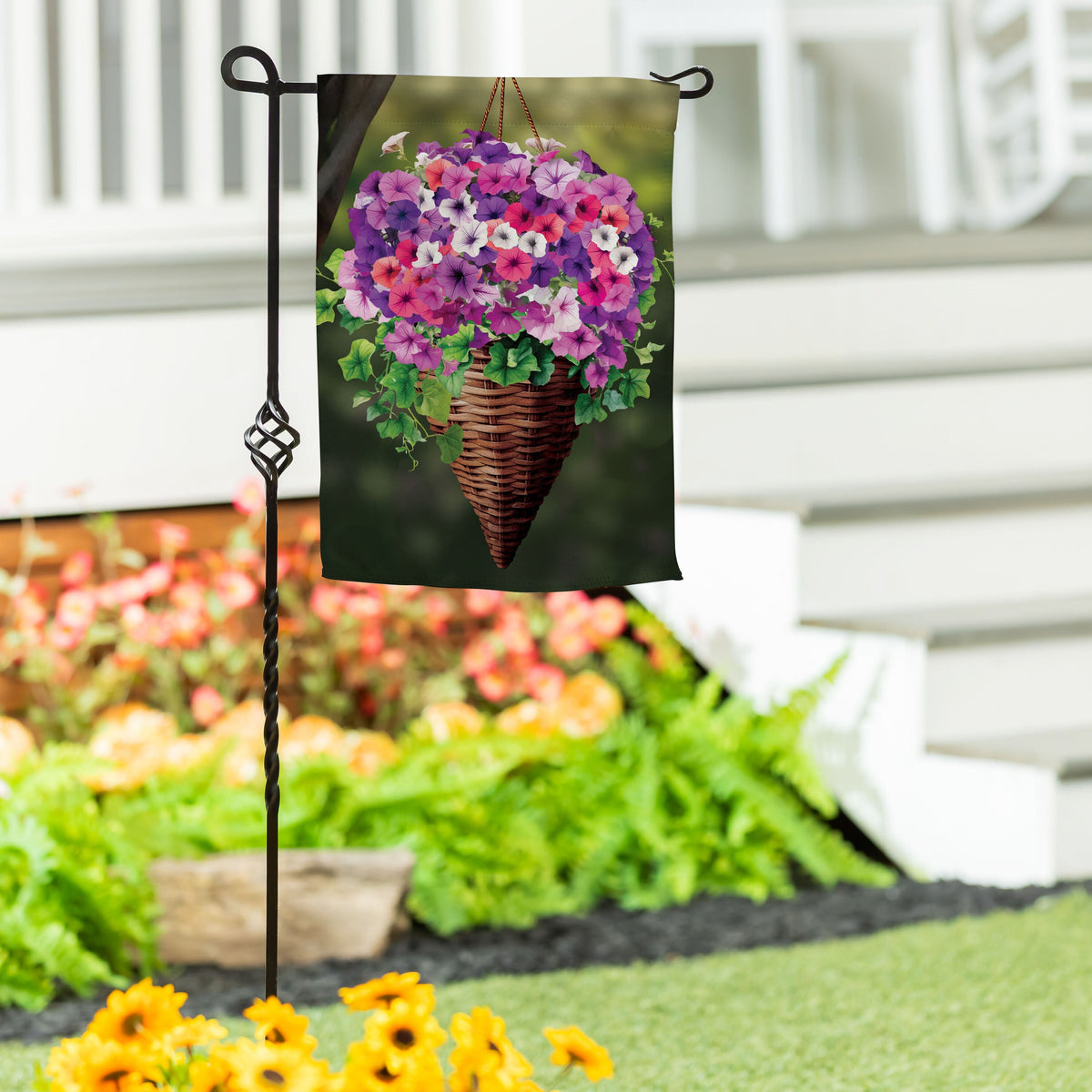 Petunia Basket Suede Garden Flag