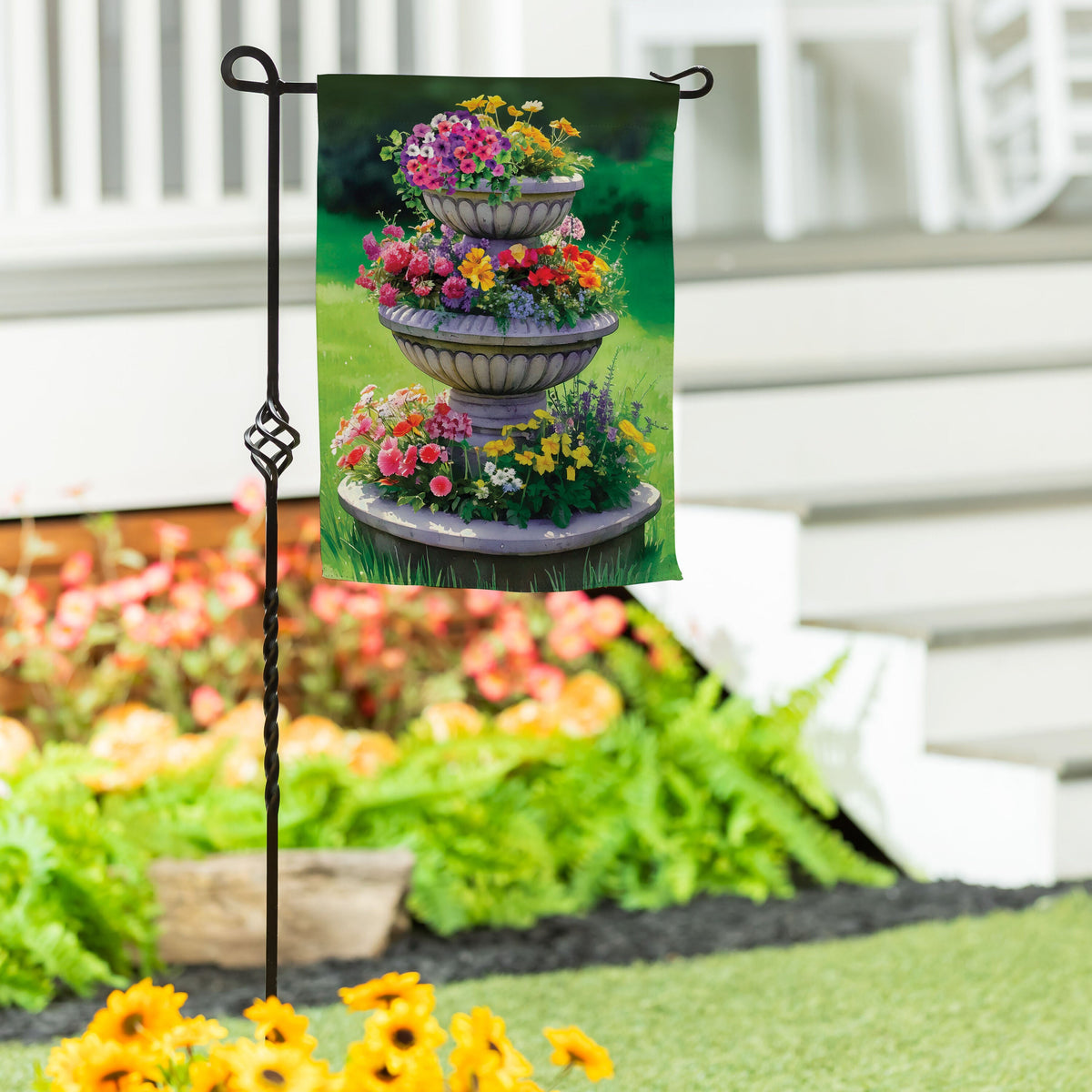 Garden Fountain Suede Garden Flag