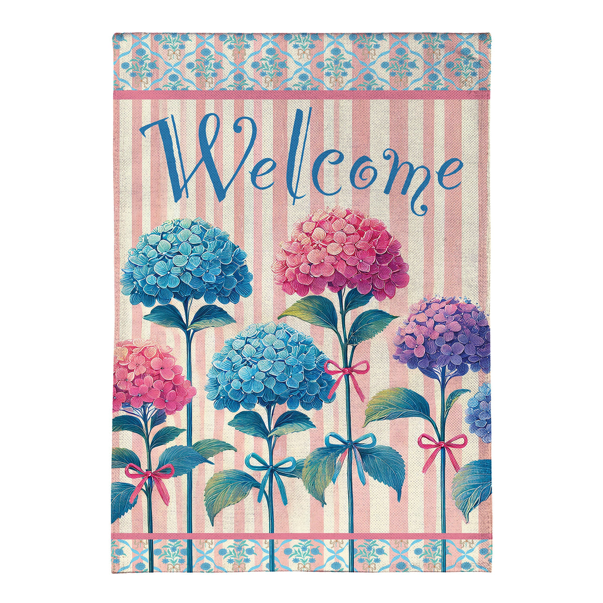Vintage Hydrangea Burlap House Flag