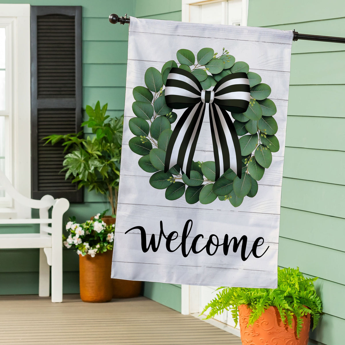 Eucalyptus Leaves Wreath Burlap House Flag