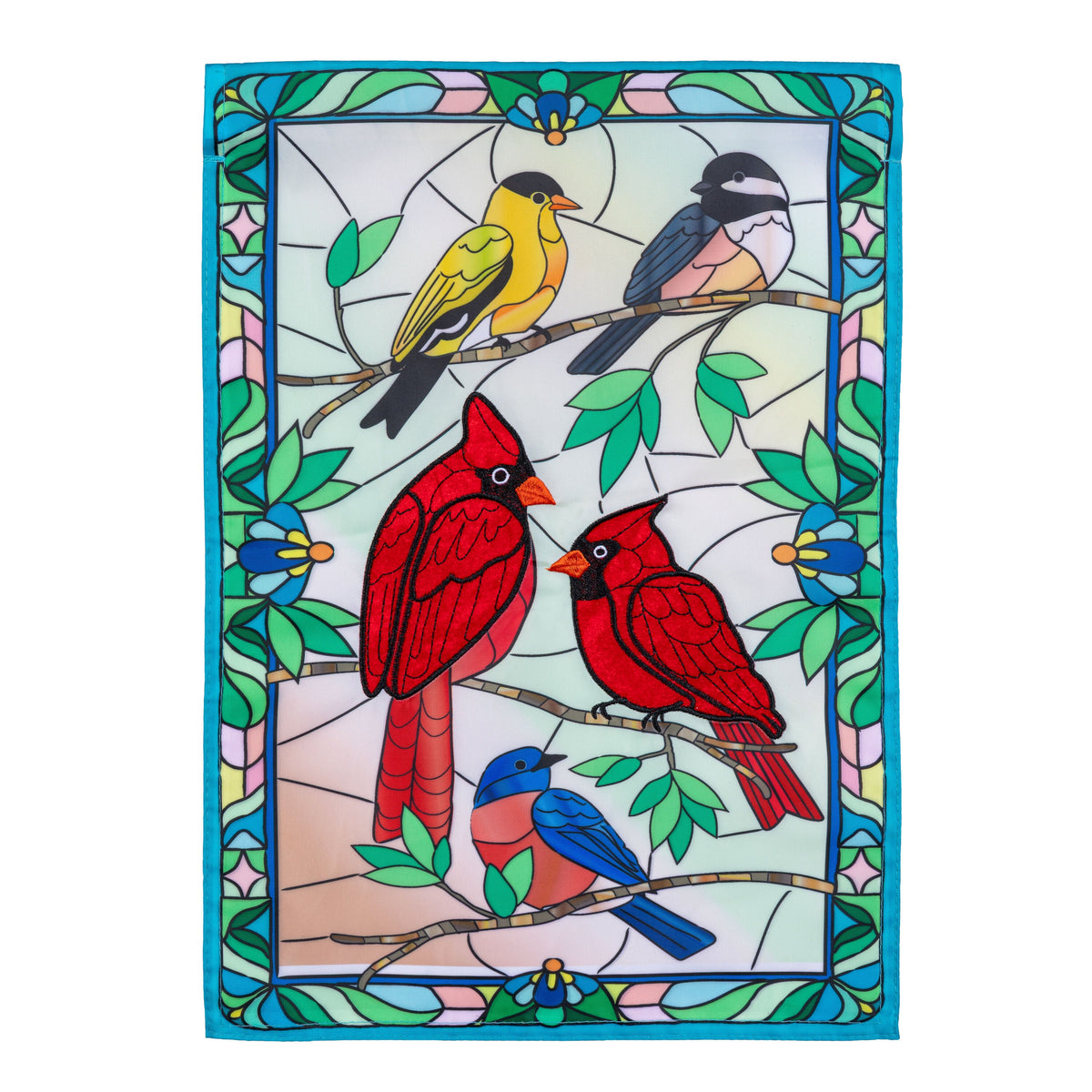 Stained Glass Songbirds Applique Garden Flag