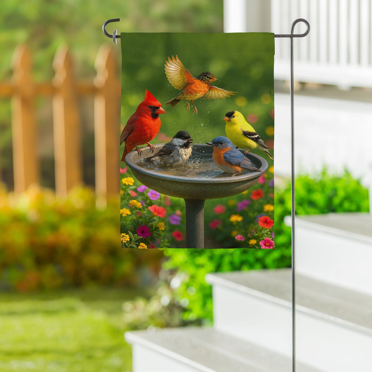 Bathing Birds Suede Garden Flag