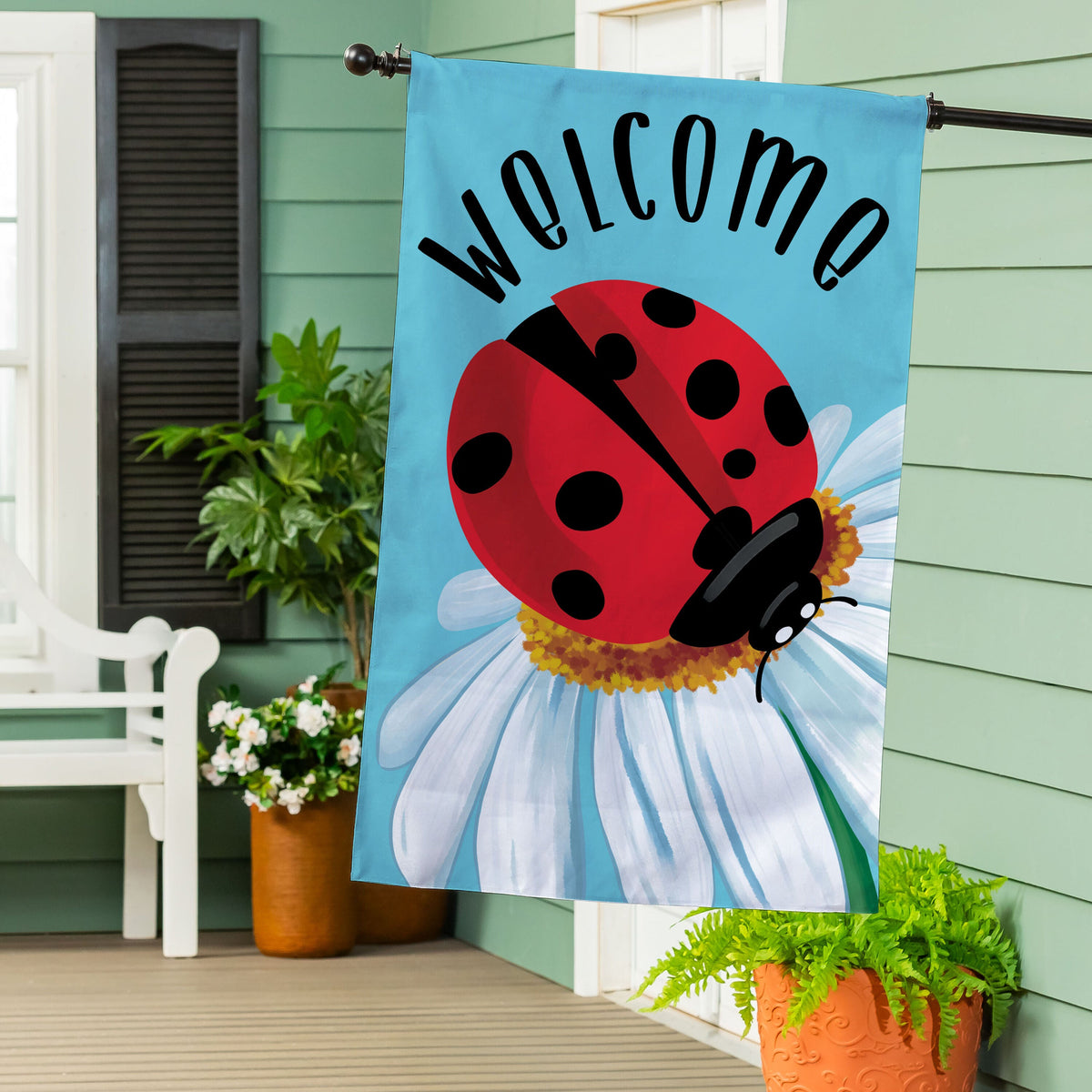 Simple Life Ladybug Burlap House Flag