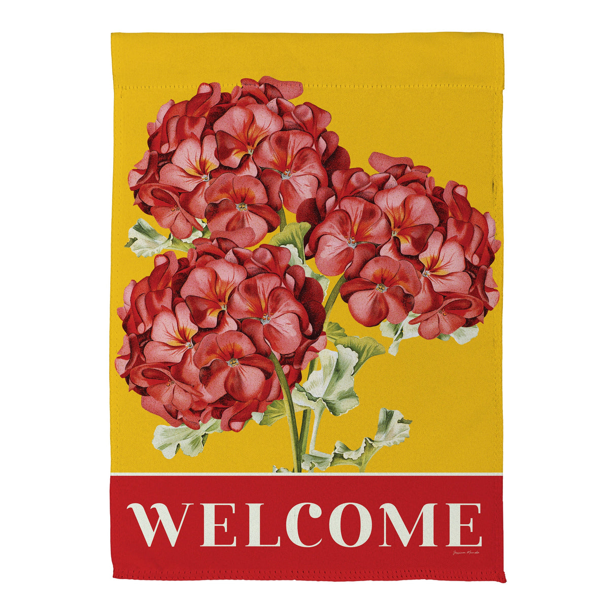 Red Vibrant Geraniums Suede Garden Flag