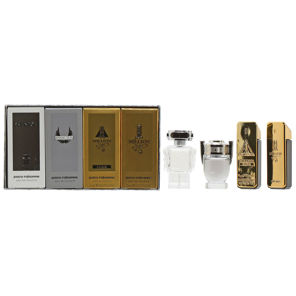 Paco Rabanne 4Pc Miniature Set Men : One Million 5Ml Edt + Onemillion 5Ml Parfum + Invictus 5Ml Edt + Phantom 5Ml For Men. Perfume By For