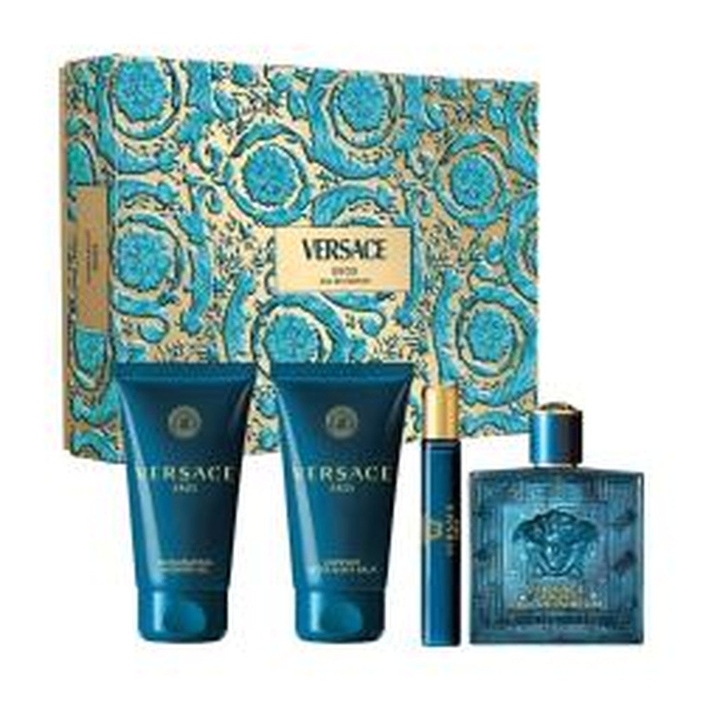Gift/Set Eros 4 Pcs. 100Ml Edp 75Ml Gel 75Ml Balm 10Ml Travel Spray For Men. Designer:Versac Perfume By Versace For Men