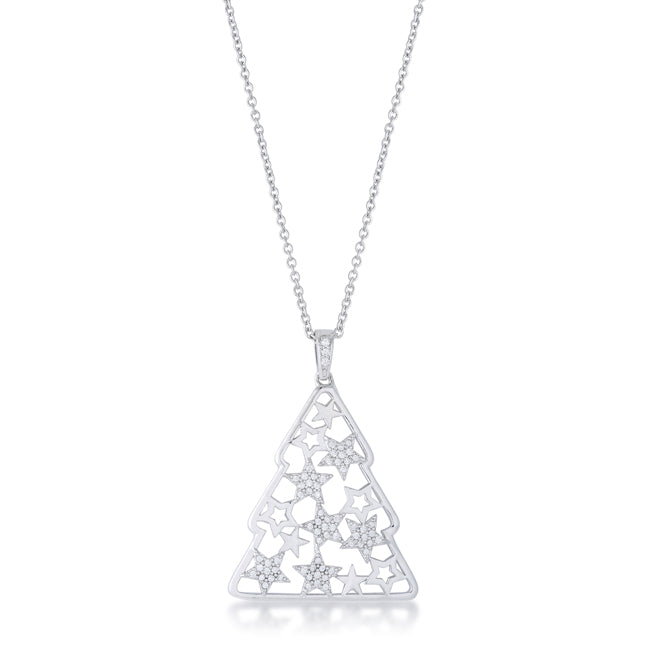 Avera .2 ct CZ Christmas Tree With Mixed Stars Pave Holiday Pendant