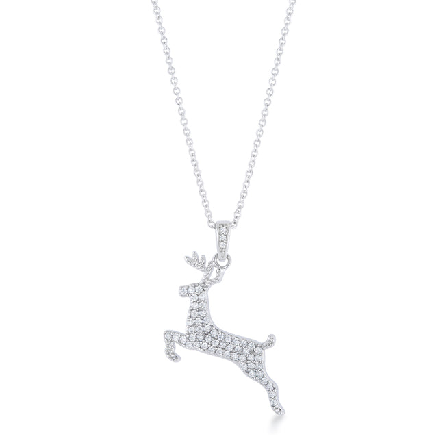 Avera .35 Ct Cz Reindeer Pave Holiday Pendant Necklace